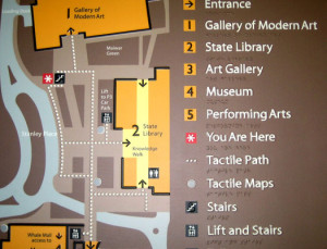 clear print map of the Brisbane arts precinct with braille and raised lines
