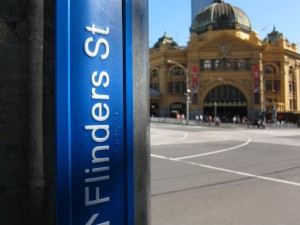 braille and tactile sign at Flinders street station