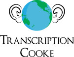 Transcription Cooke logo: A world globe with an ear on either side.